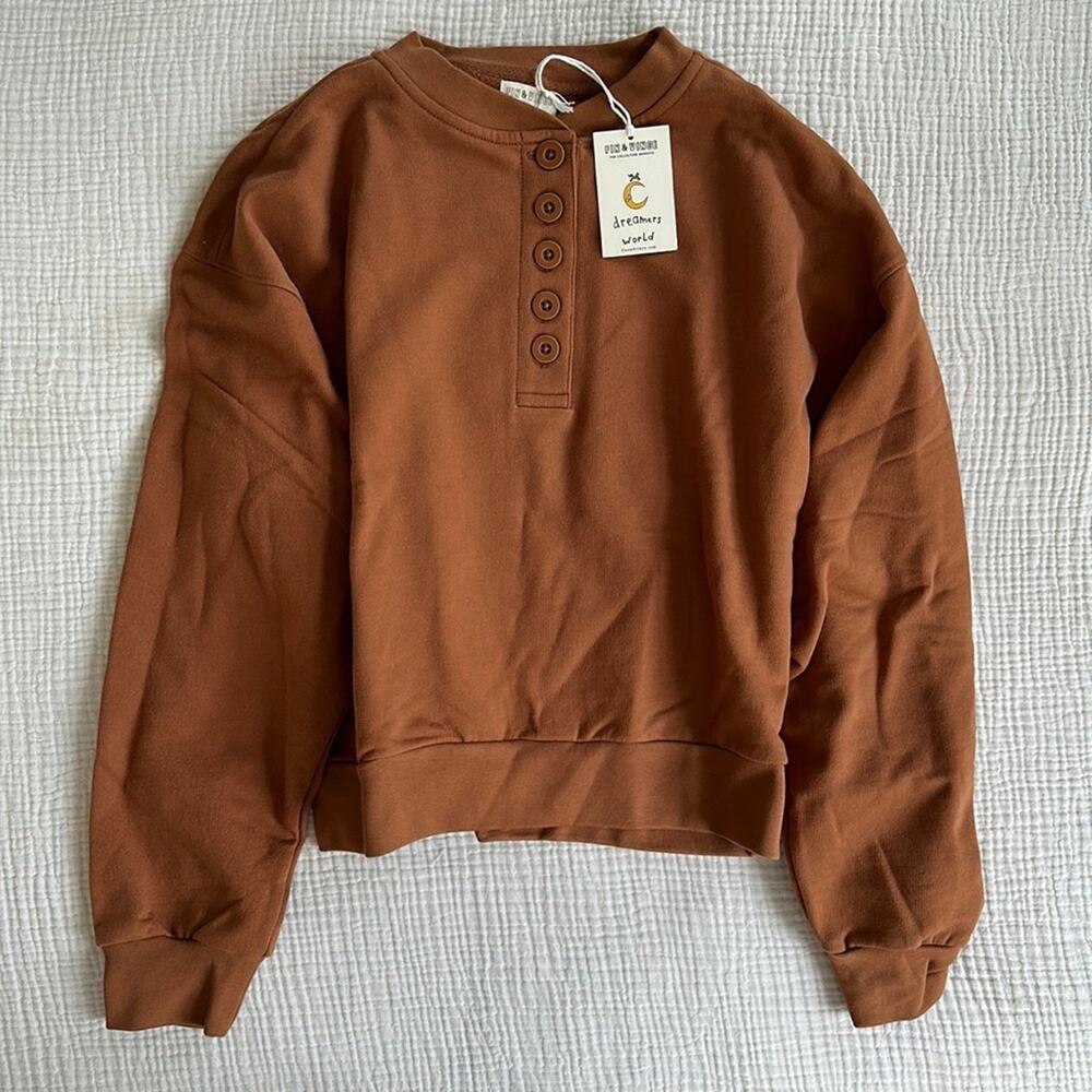 Fin & Vince Hazelnut Henley Pullover Sweatshirt XS